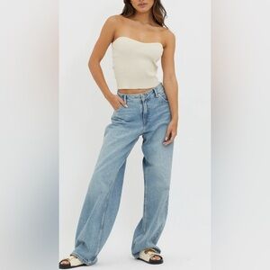 WAYF Strapless Ivory Cream Sweater Tube Top S